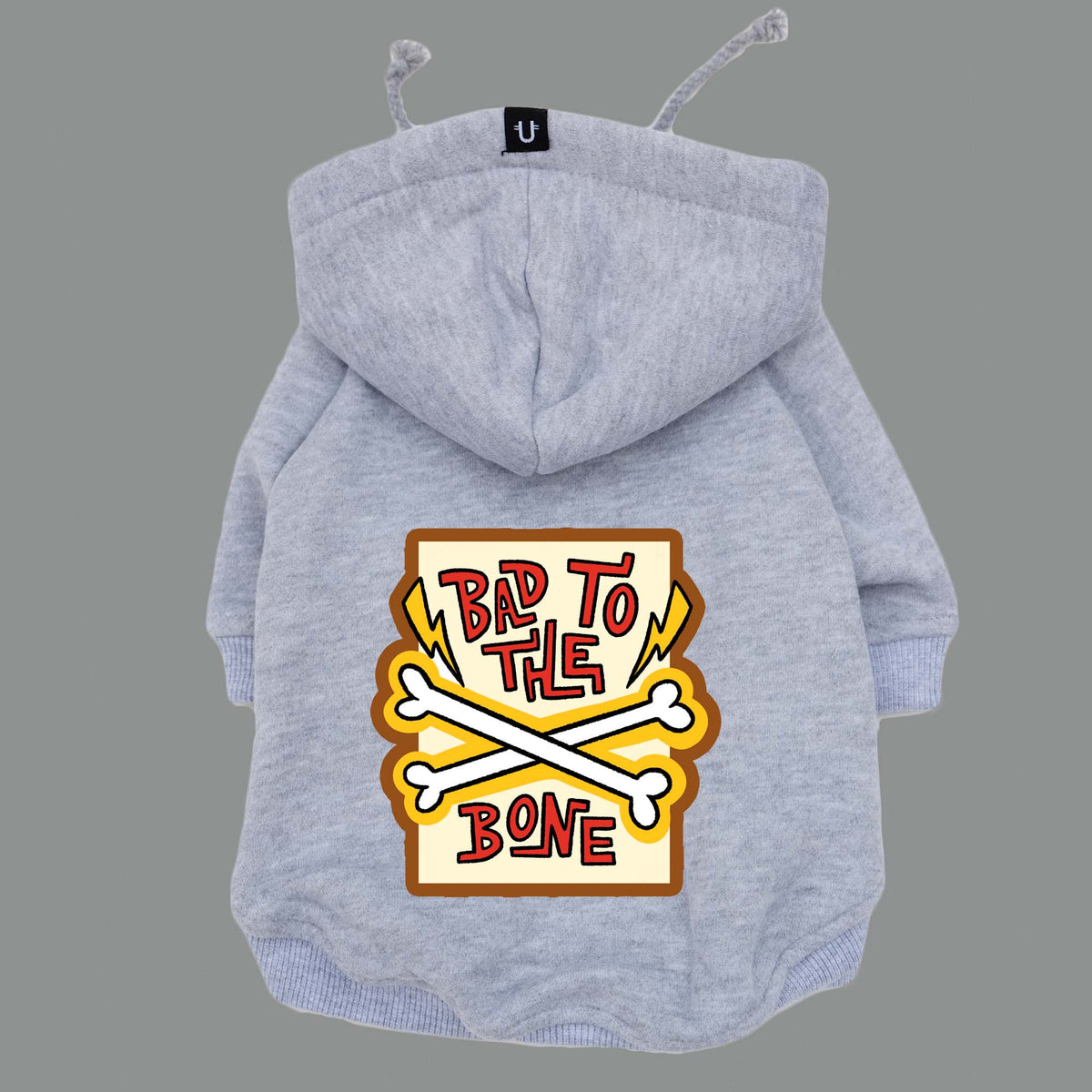 Bad to the bone dog hoodie by Ginger Taylor and Pethaus Grey Dog Sweatshirt