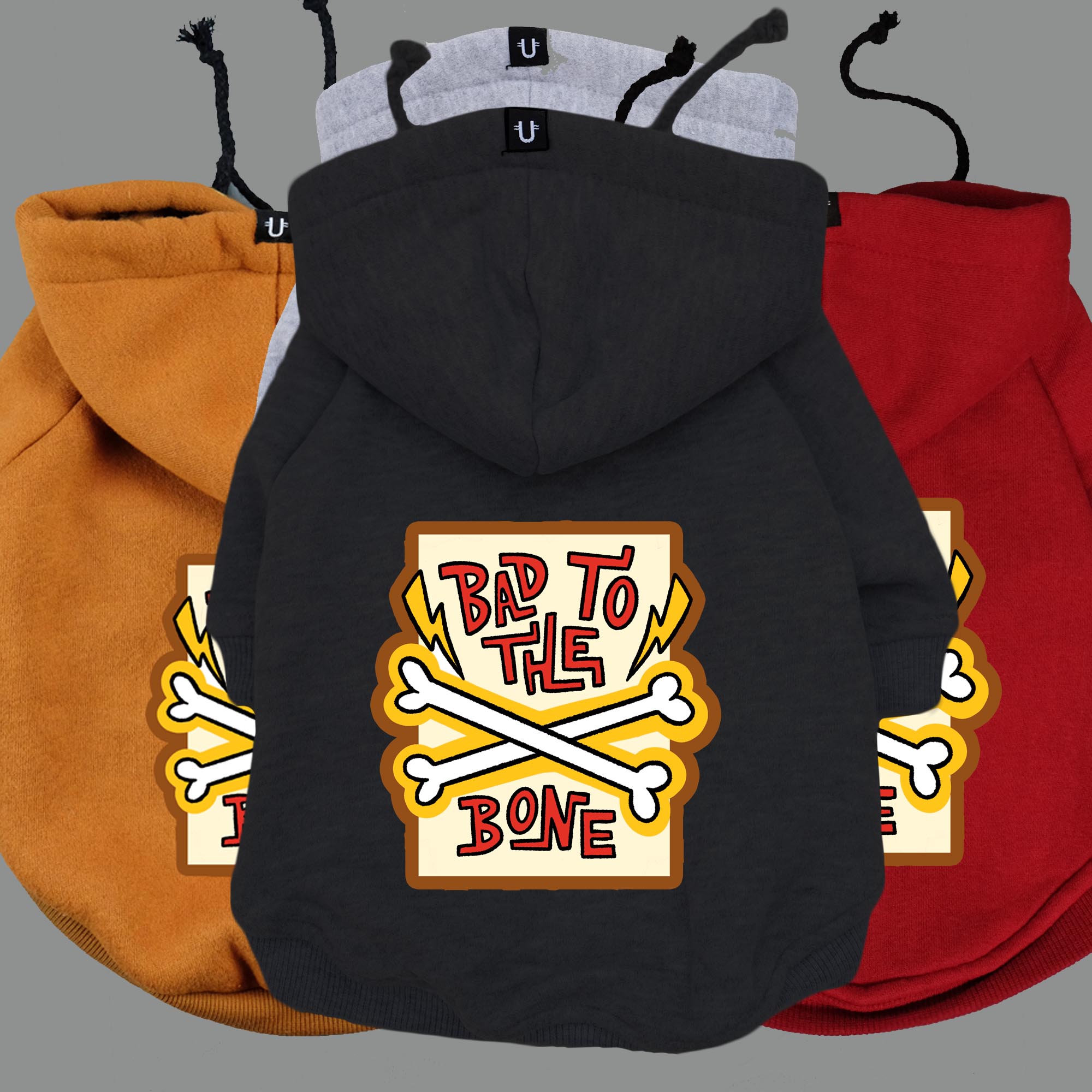 Bad to the bone dog hoodie by Ginger Taylor and Pethaus