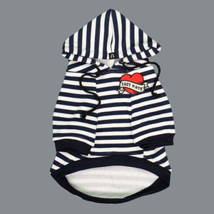 Navy and white stripe dog hoodie, striped dog hoodie by Pethaus, rockabilly dog hoodie