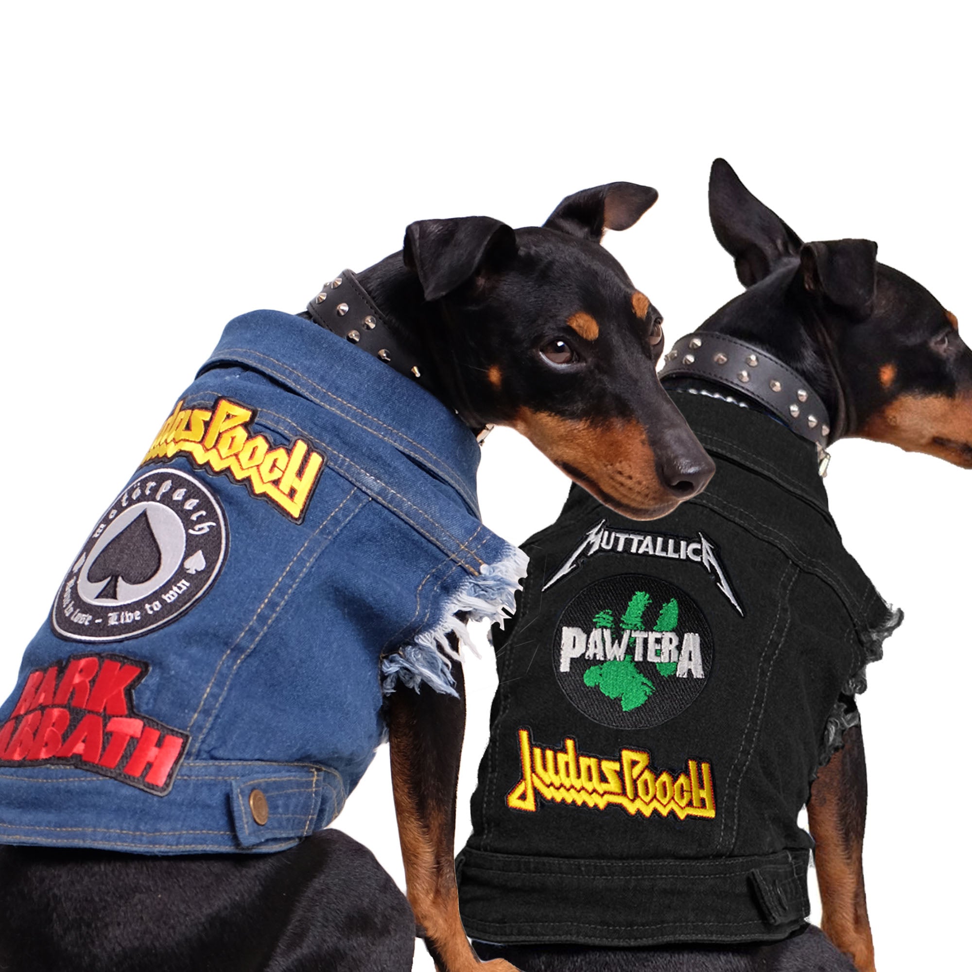Denim dog vest with rock dog patches, dog coat Australia by Pethaus