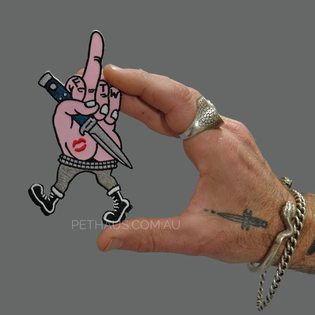 FTW patch, middle finger patch, punk patch, dagger patch, thrillhaus patch , Pethaus