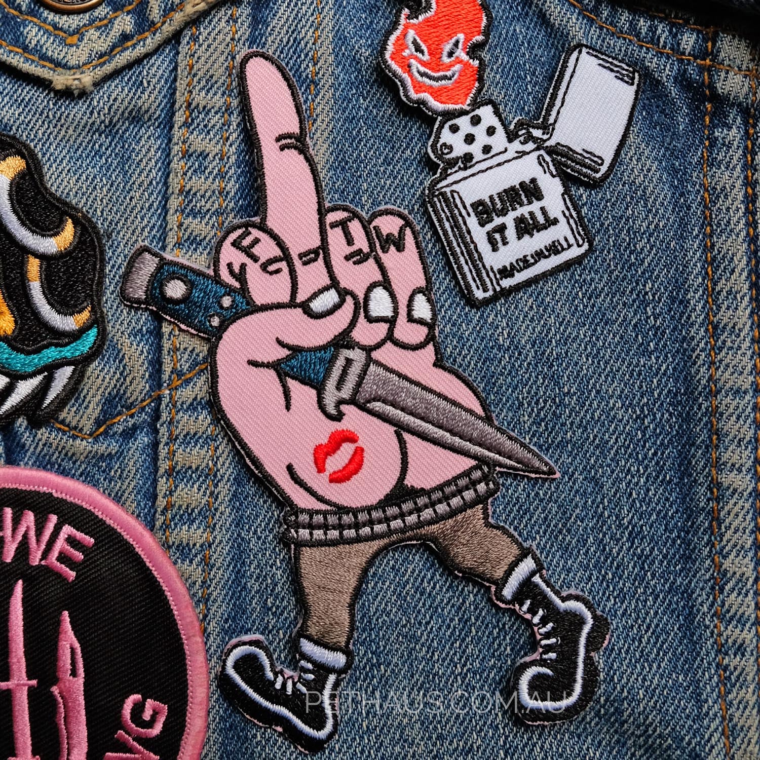 FTW patch, middle finger patch, punk patch, dagger patch, thrillhaus patch , Pethaus