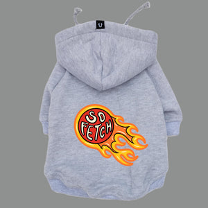 Qualility dog hoodies by Pethaus and Ginger Taylor designed in Australia Grey dog hoodie so fetch print