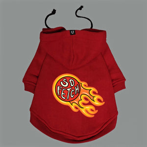 Qualility dog hoodies by Pethaus and Ginger Taylor designed in Australia Red dog hoodie So fetch print