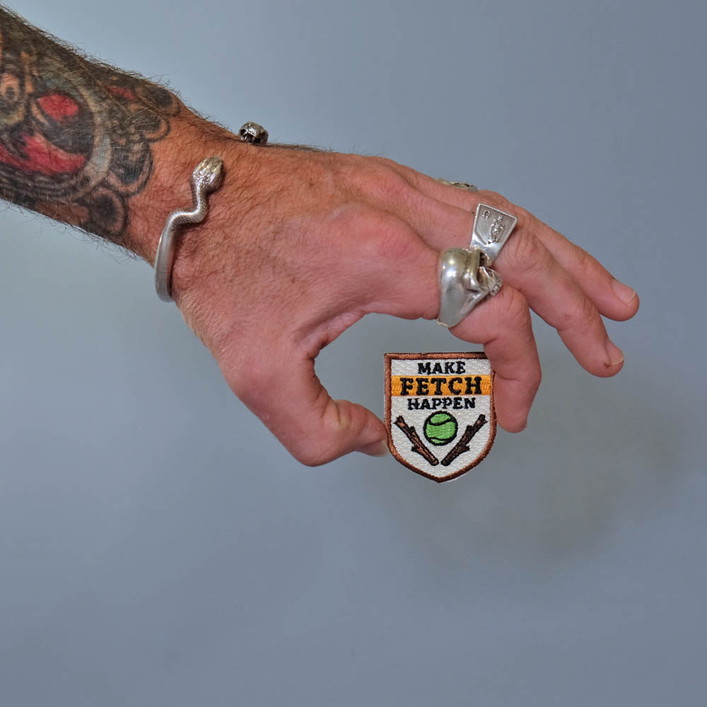 make fetch happen patch, funny dog patch, dog patch, denim dog vest patch