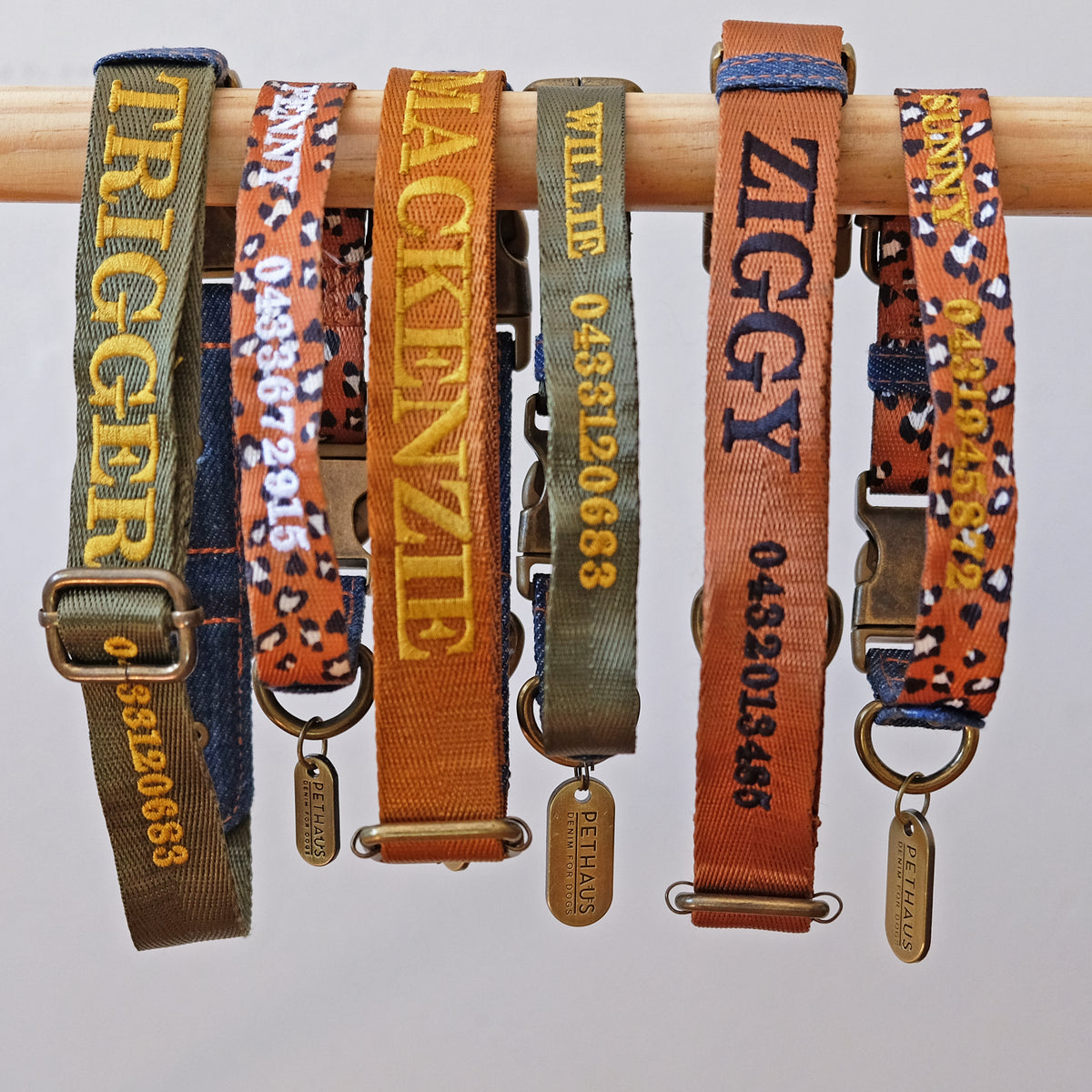 personalised embroidered dog collar, made in Australia, id dog collar, name dog collar 