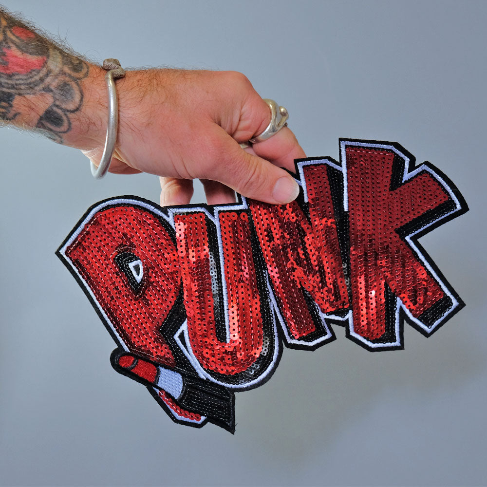 punk patch, sequin punk patch, glam punk, back patch, dog vest patch