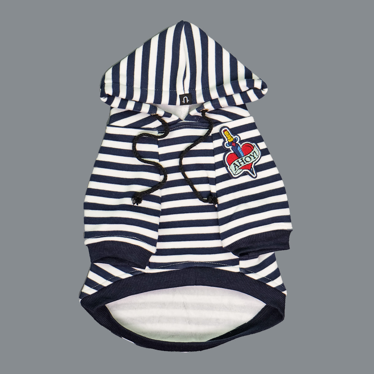 Navy and white stripe dog hoodie, striped dog hoodie by Pethaus, rockabilly dog hoodie