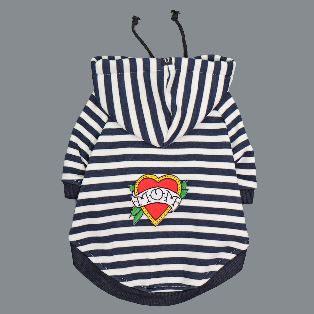 Navy and white stripe dog hoodie, striped dog hoodie by Pethaus, rockabilly dog hoodie