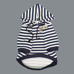 Navy and white stripe dog hoodie, striped dog hoodie by Pethaus, rockabilly dog hoodie