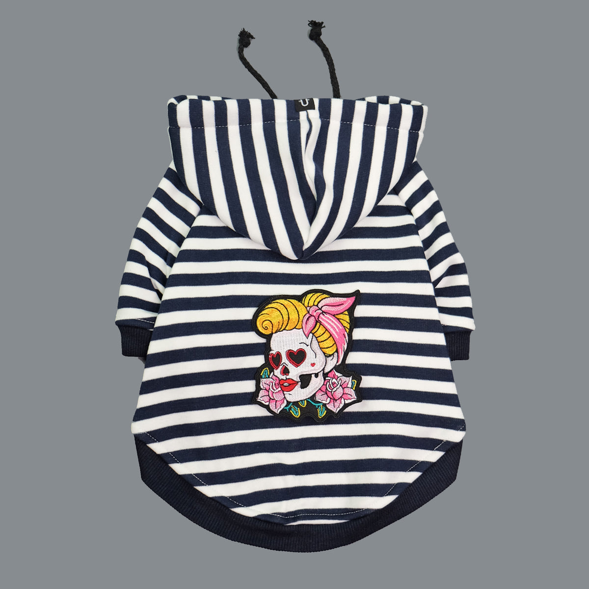 Navy and white stripe dog hoodie, striped dog hoodie by Pethaus, rockabilly dog hoodie
