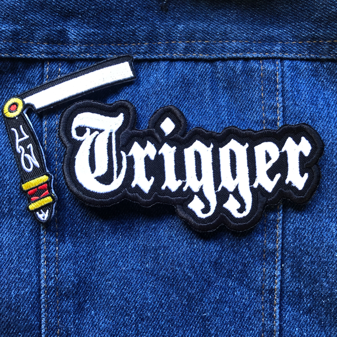 Switch blade embroidered patch, knife patch