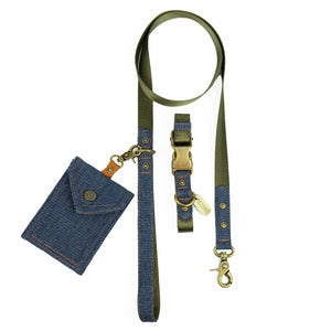 green dog collar and matching leash made in Australia