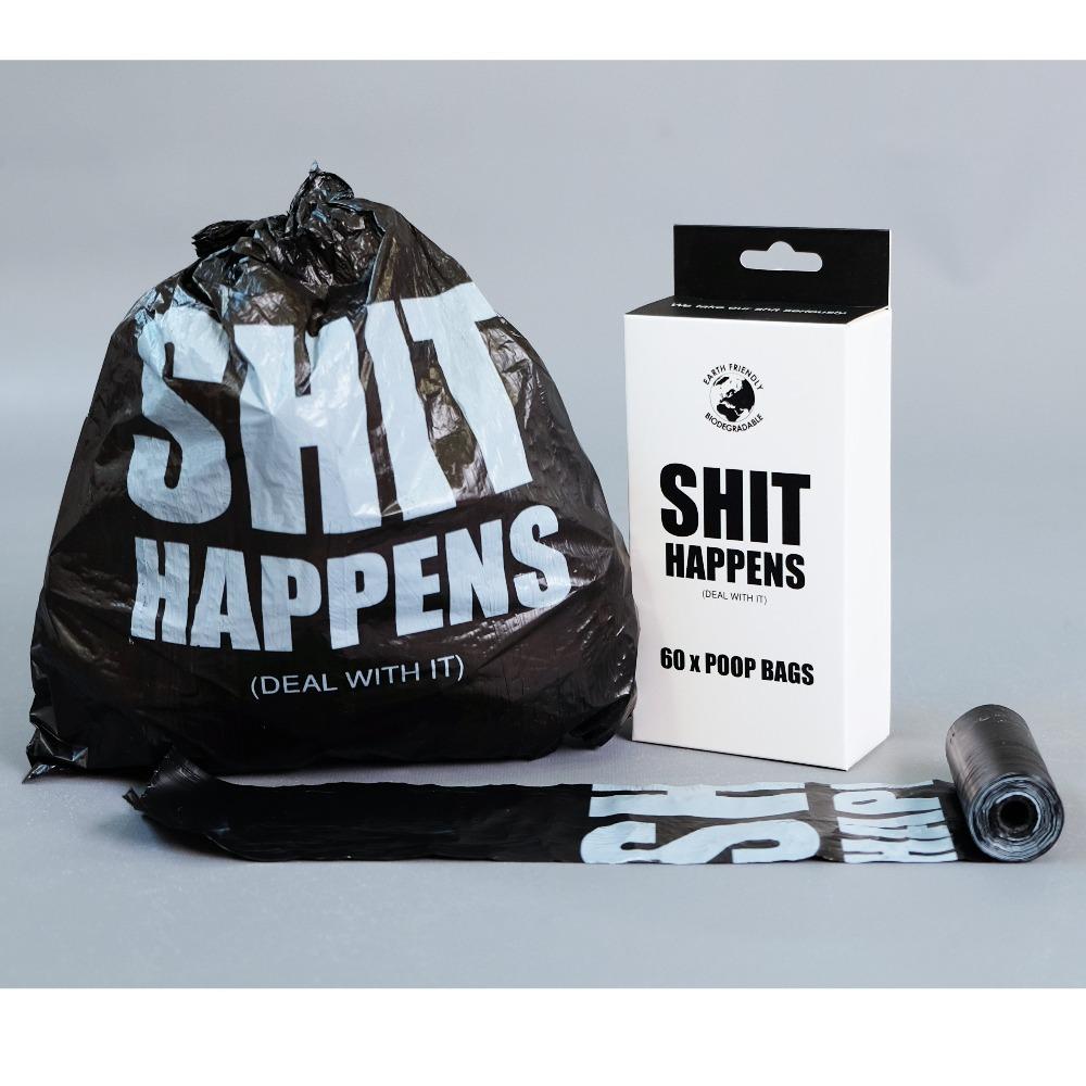 biodegradable dog waste bags, dog poop bags, shit happens, shit happens dog poop bags, Eco friendly dog waste bags, eco friendly dog poop bags, dog waste bags Australia, Dog poop bags Australia, funny dog gift