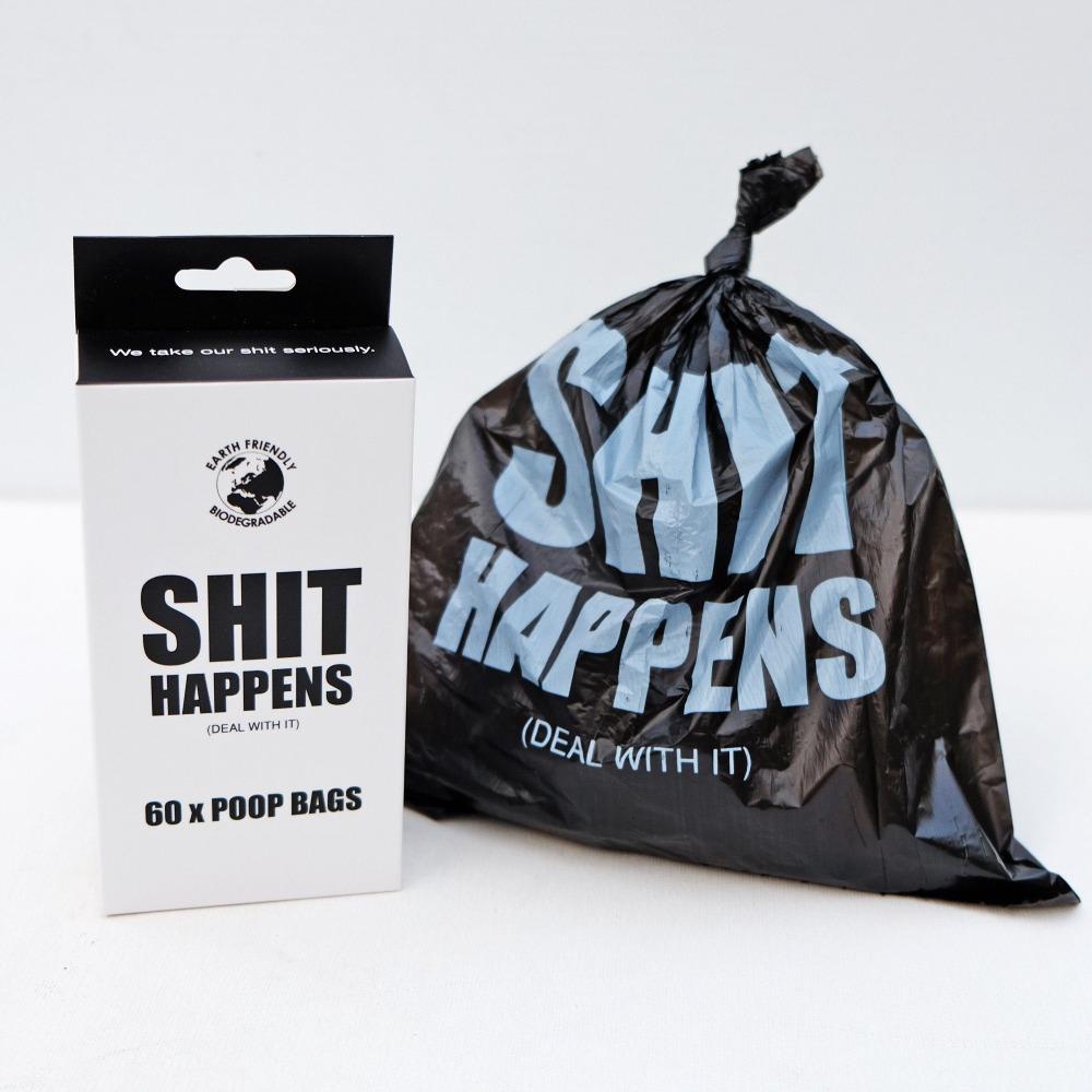 biodegradable dog waste bags, dog poop bags, shit happens, shit happens dog poop bags, Eco friendly dog waste bags, eco friendly dog poop bags, dog waste bags Australia, Dog poop bags Australia, funny dog gift