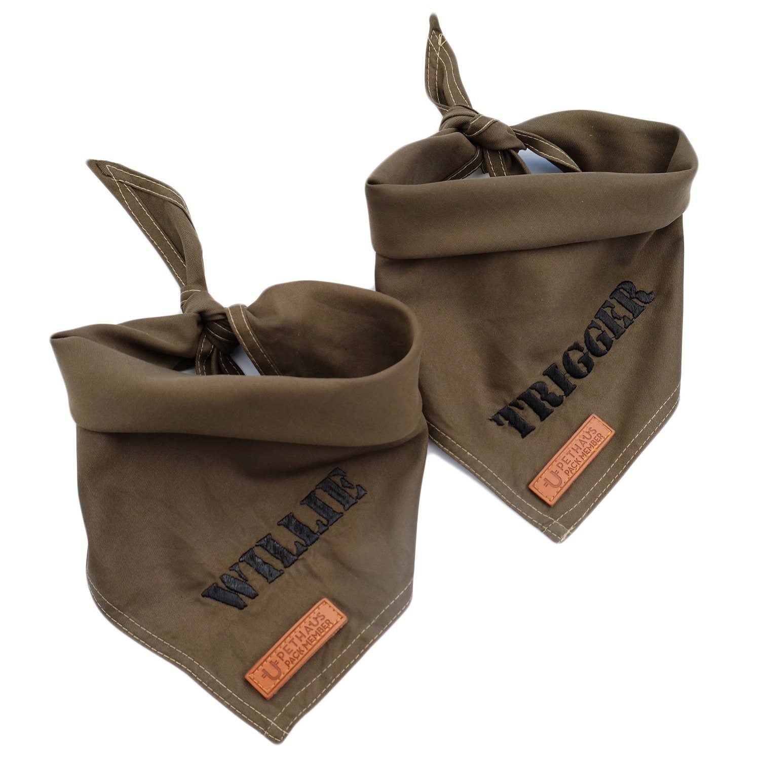 Personalised Dog Bandana, Army green dog bandana, khaki dog bandana, dog bandana with patches, dog patches, service dog