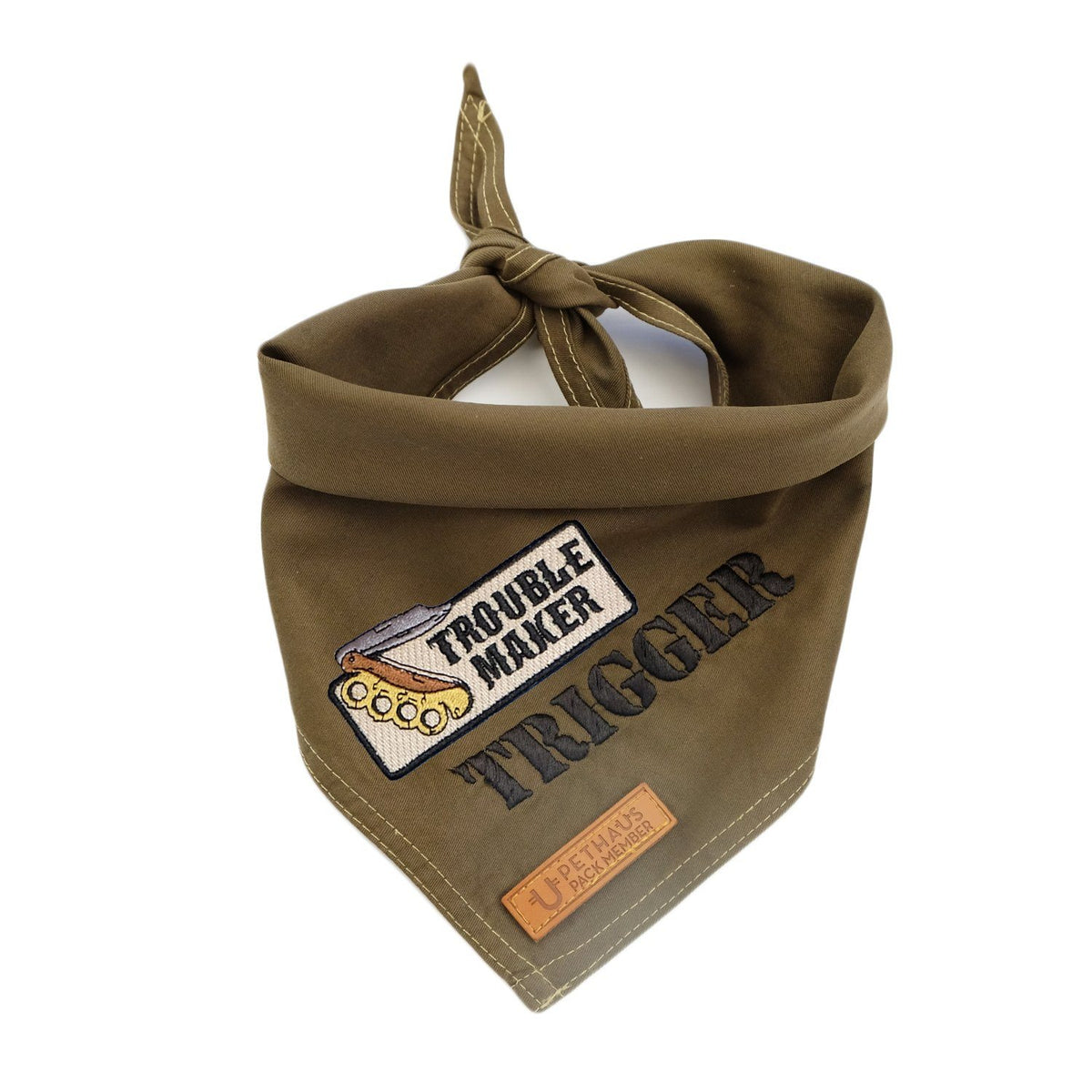 Personalised Dog Bandana, Army green dog bandana, khaki dog bandana, dog bandana with patches, dog patches, service dog