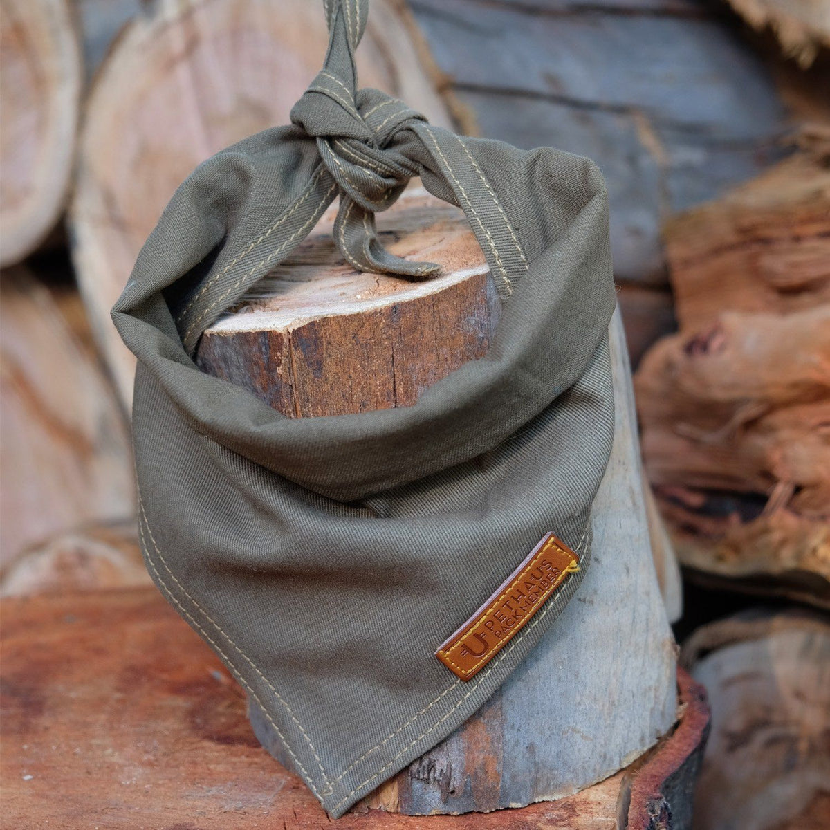 army green dog bandana, pethaus, green dog bandana, designer dog bandana, dog gift, dog bandana patches, australian dog bandana