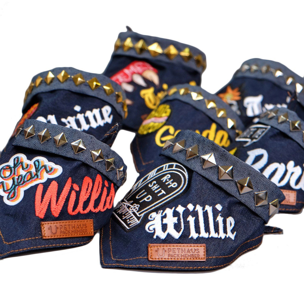 Denim Dog Bandana, Dog Bandana Studs, Custom dog bandana, Dog bandana Patches, Pethaus