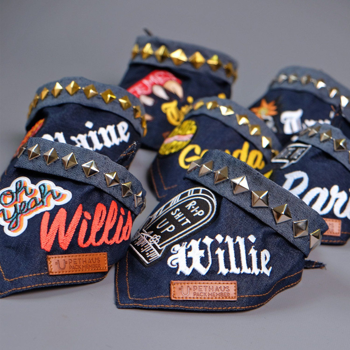 personalised dog bandana, Denim Dog Bandana, Dog Bandana Studs, Custom dog bandana, Dog bandana Patches, Pethaus