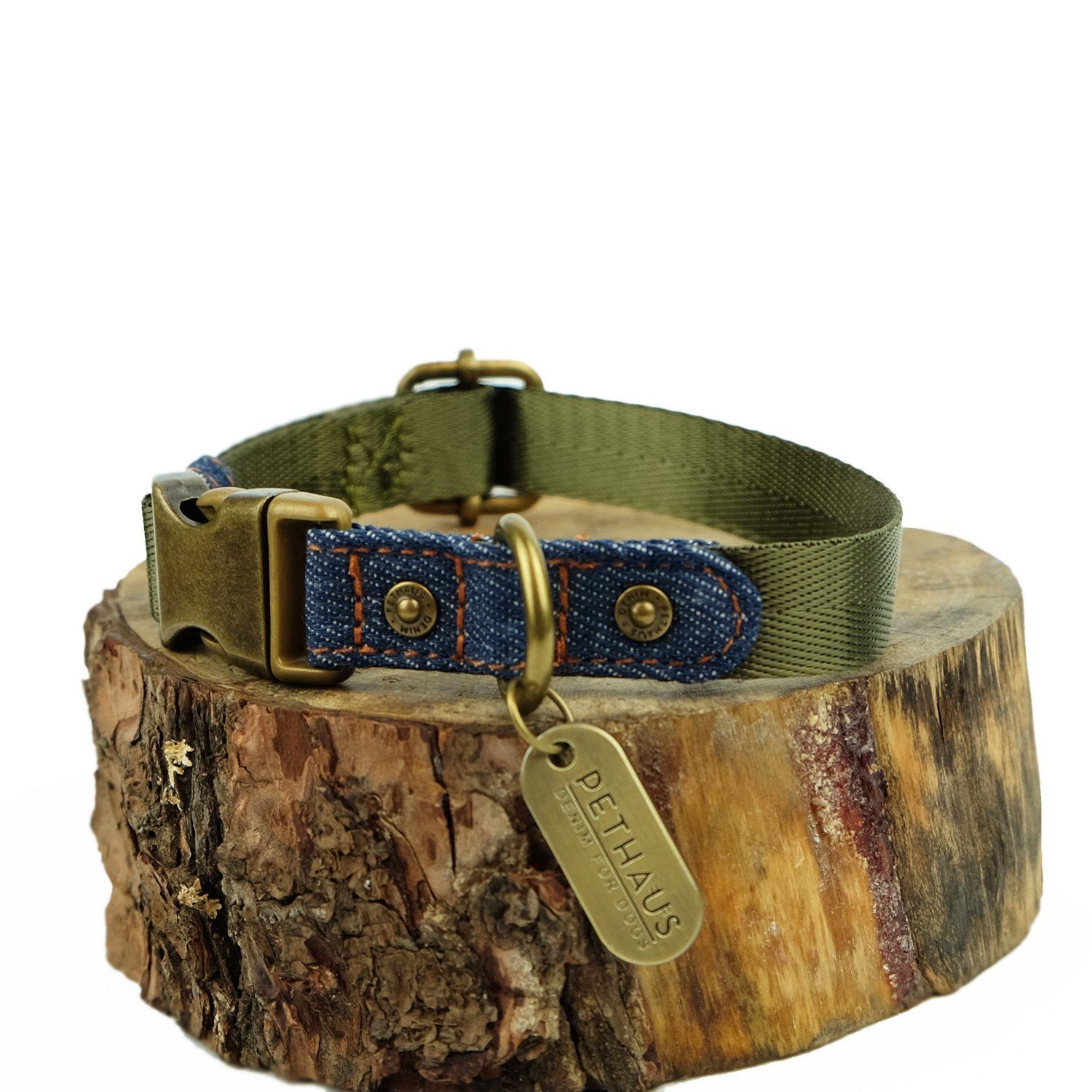 Denim dog collar, green dog collar, olive green dog collar, Nylon webbing dog collar, quick release dog collar, Pethaus, Cool dog collar, Australian dog collar, English toy terrier