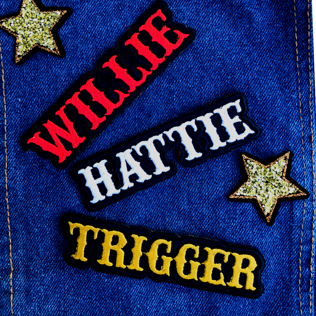 personalised name patch, custom embroidered patch, denim dog vest patch, dog harness name patch, dog denim