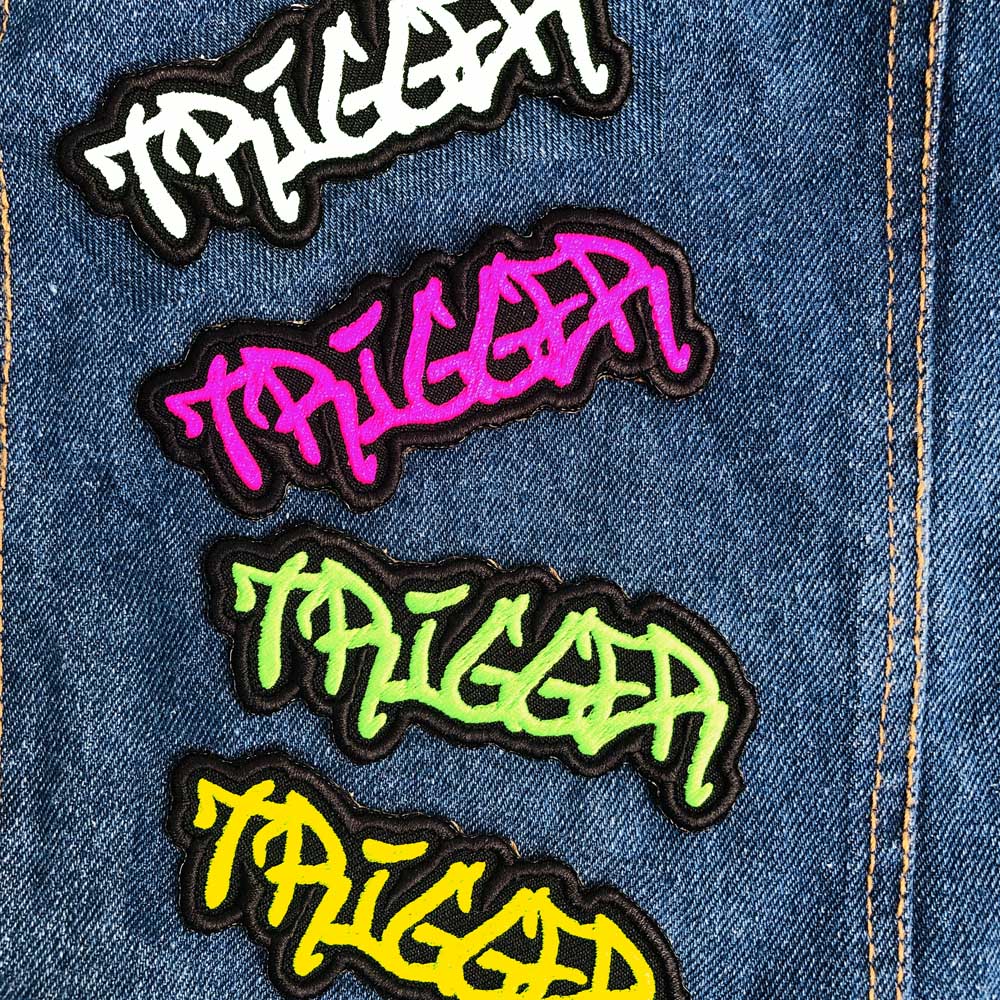custom name patches, denim dog vest, grafitti style patch