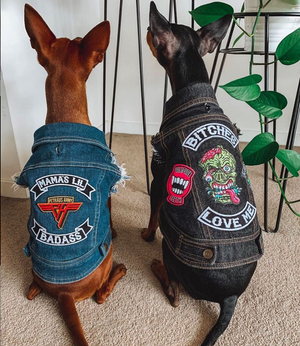 Denim dog coats with patches by pethaus