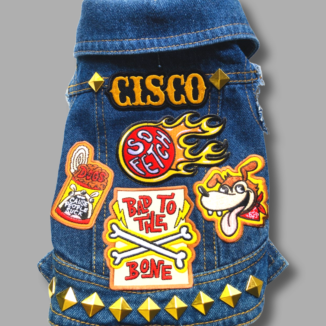 personalised name patch, custom embroidered patch, denim dog vest patch, dog harness name patch, dog denim
