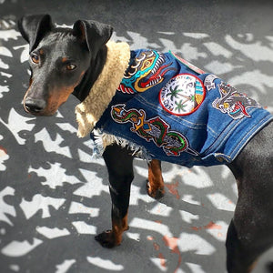 Denim dog vest with patches by Pethaus