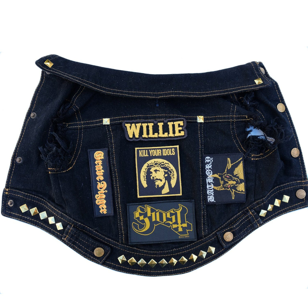 Denim dog vest in black by Pethaus, custom dog jacket