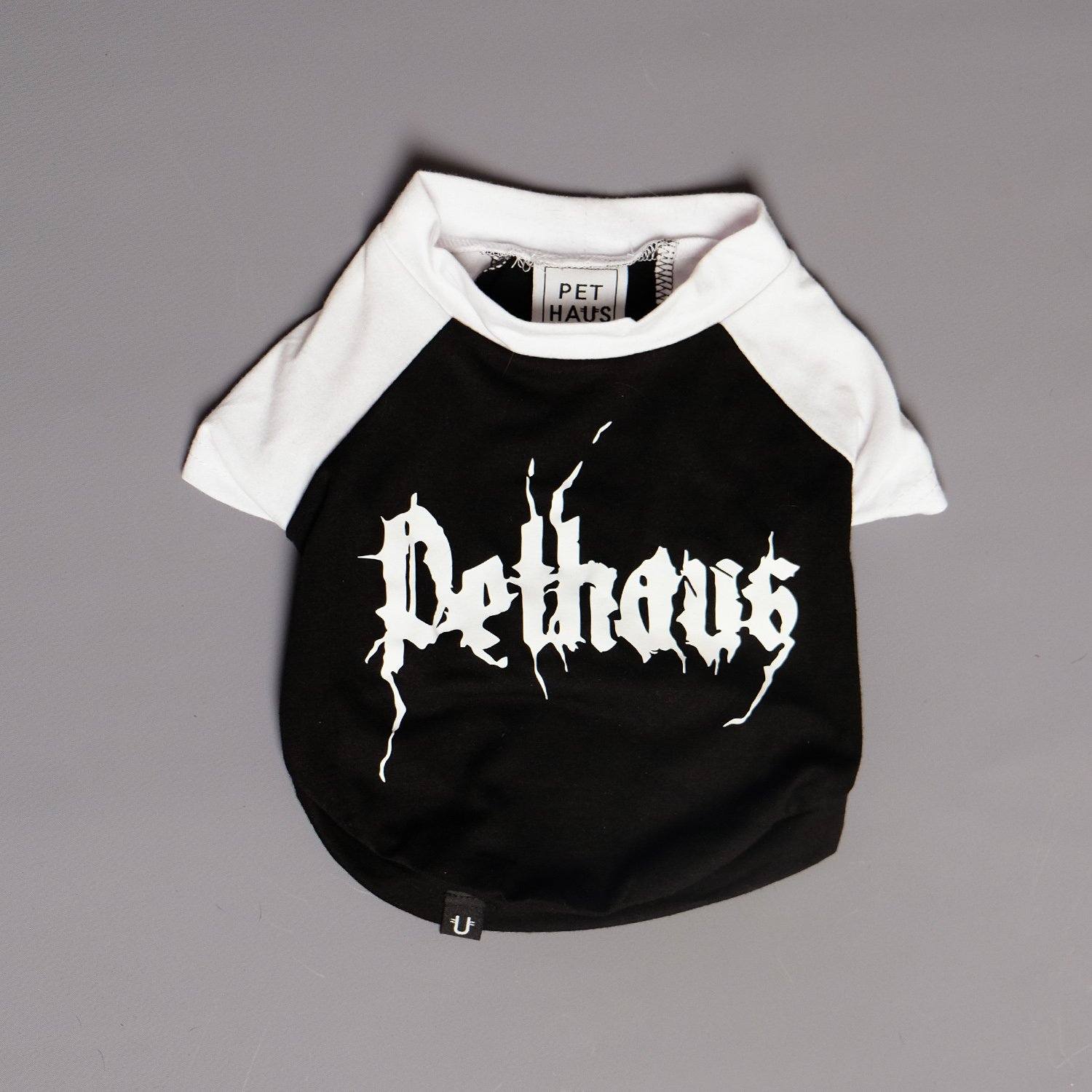 Metal tee for dog, Pethaus dog tee, raglan dog tee, black dog tee, cool dog tee, dog tee Australia