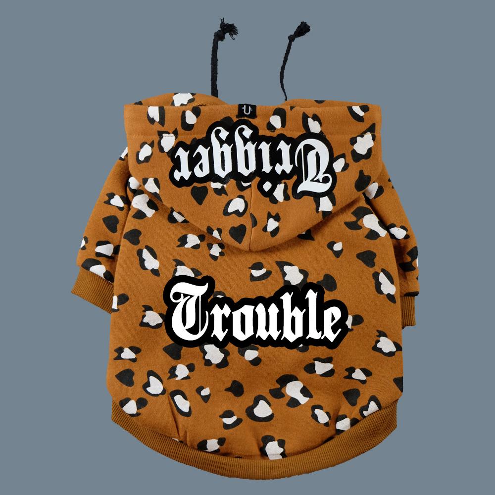 Leopard print dog hoodie, personalised dog hoodie, dog hoodie australia