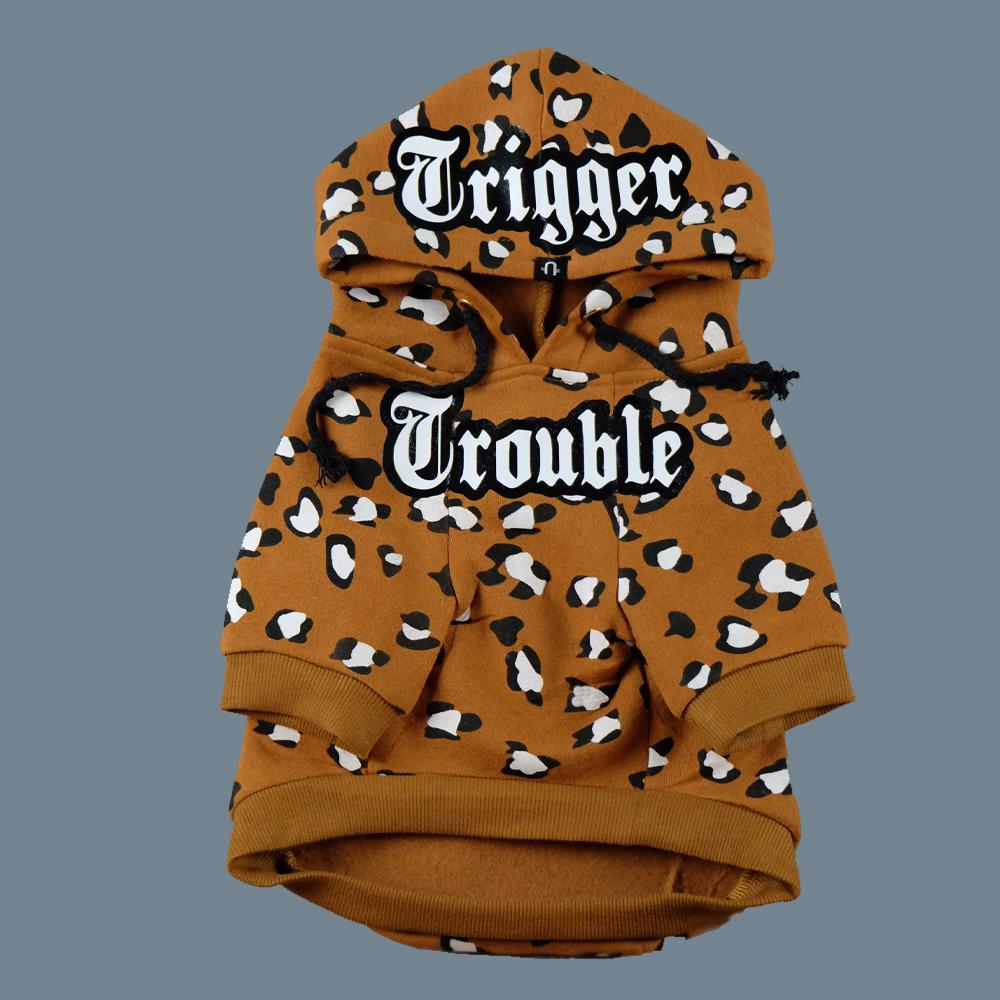 Leopard print dog hoodie, personalised dog hoodie, tan dog hoodie, Pethaus, Custom dog hoodie, dog sweatshirt, Pethaus, designer dog coat, dog coat