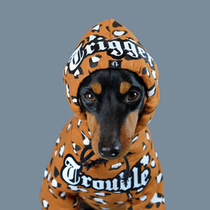 Leopard print dog hoodie, personalised dog hoodie, tan dog hoodie, Pethaus, Custom dog hoodie, dog sweatshirt, Pethaus, designer dog coat, dog coat