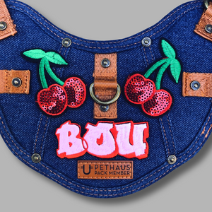 dog harness, denim dog harness with patches