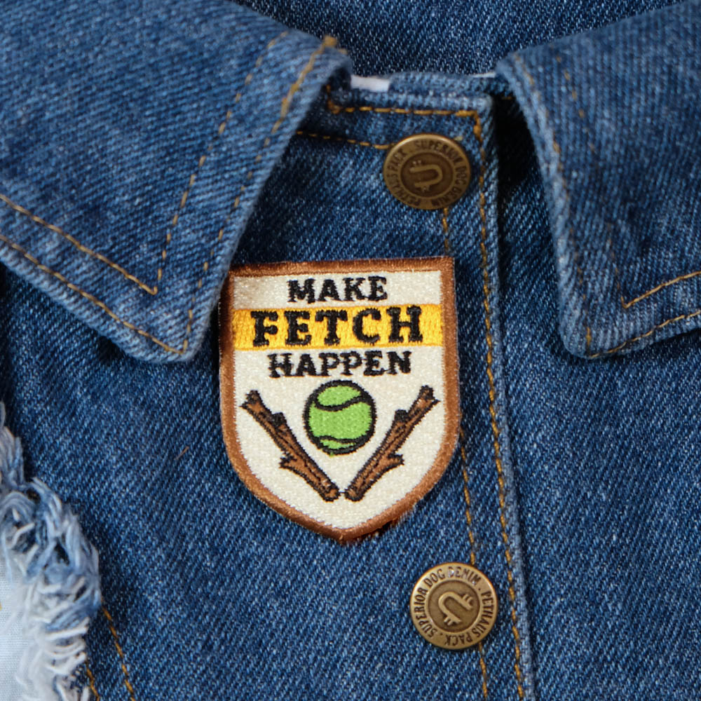 make fetch happen patch, funny dog patch, dog patch, denim dog vest patch