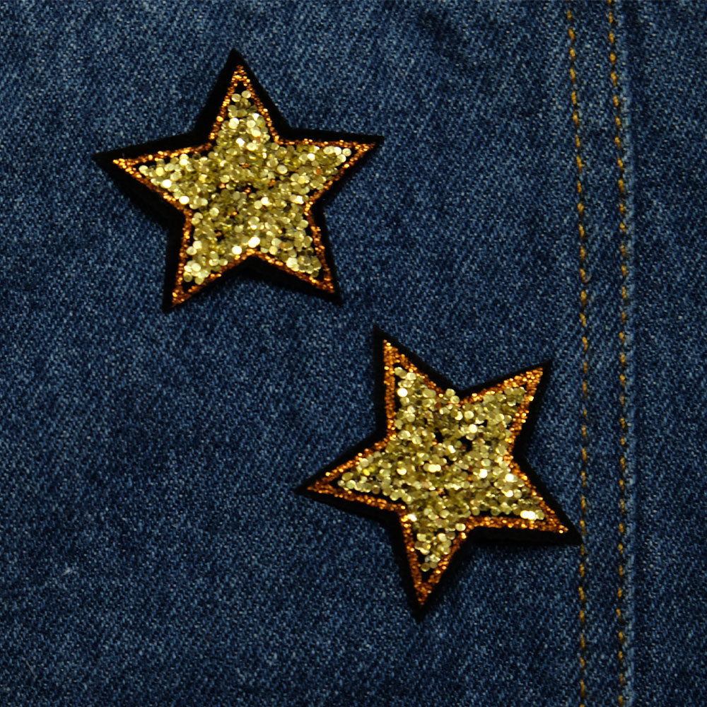 gold star embroidered patch, glitter star patch, dog patch