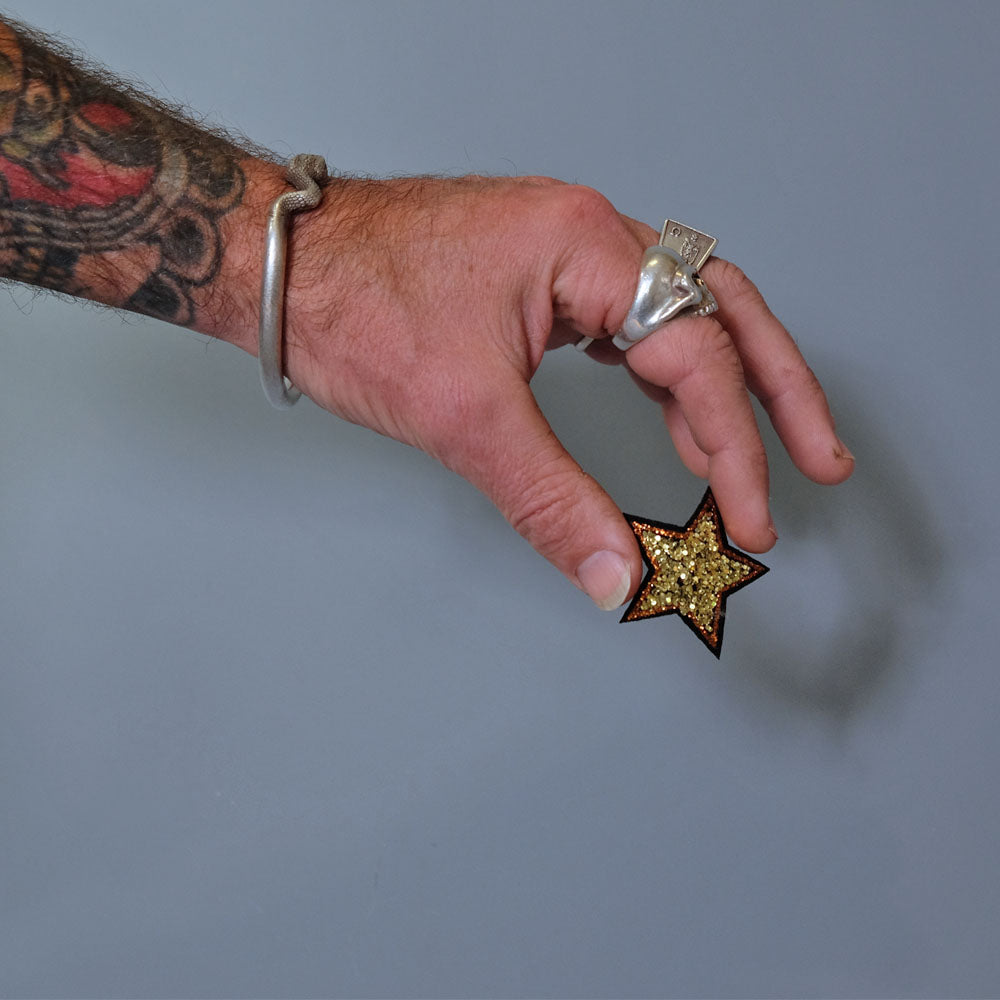 gold star embroidered patch, glitter star patch, dog patch