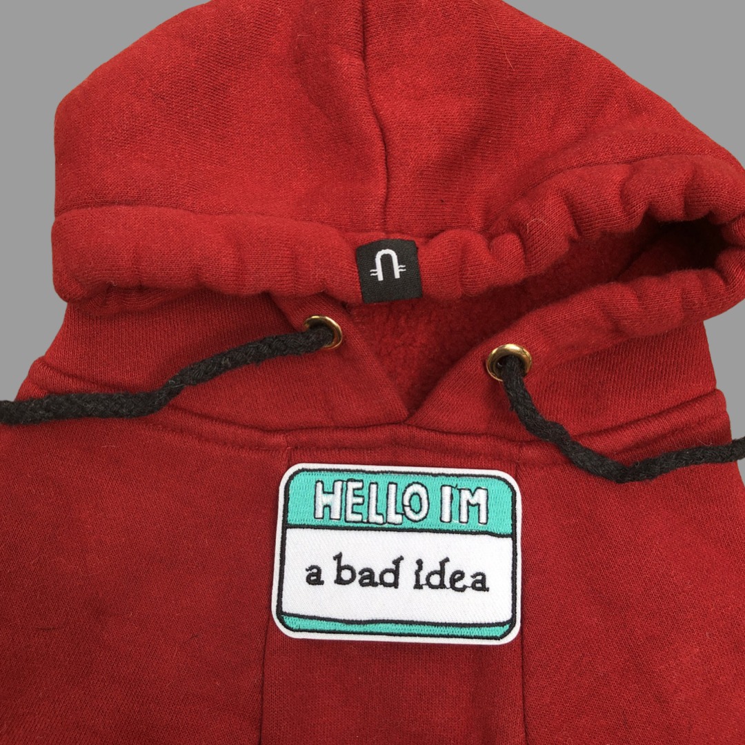 Hello I'm a bad idea embroidered patch  on dog hoodie