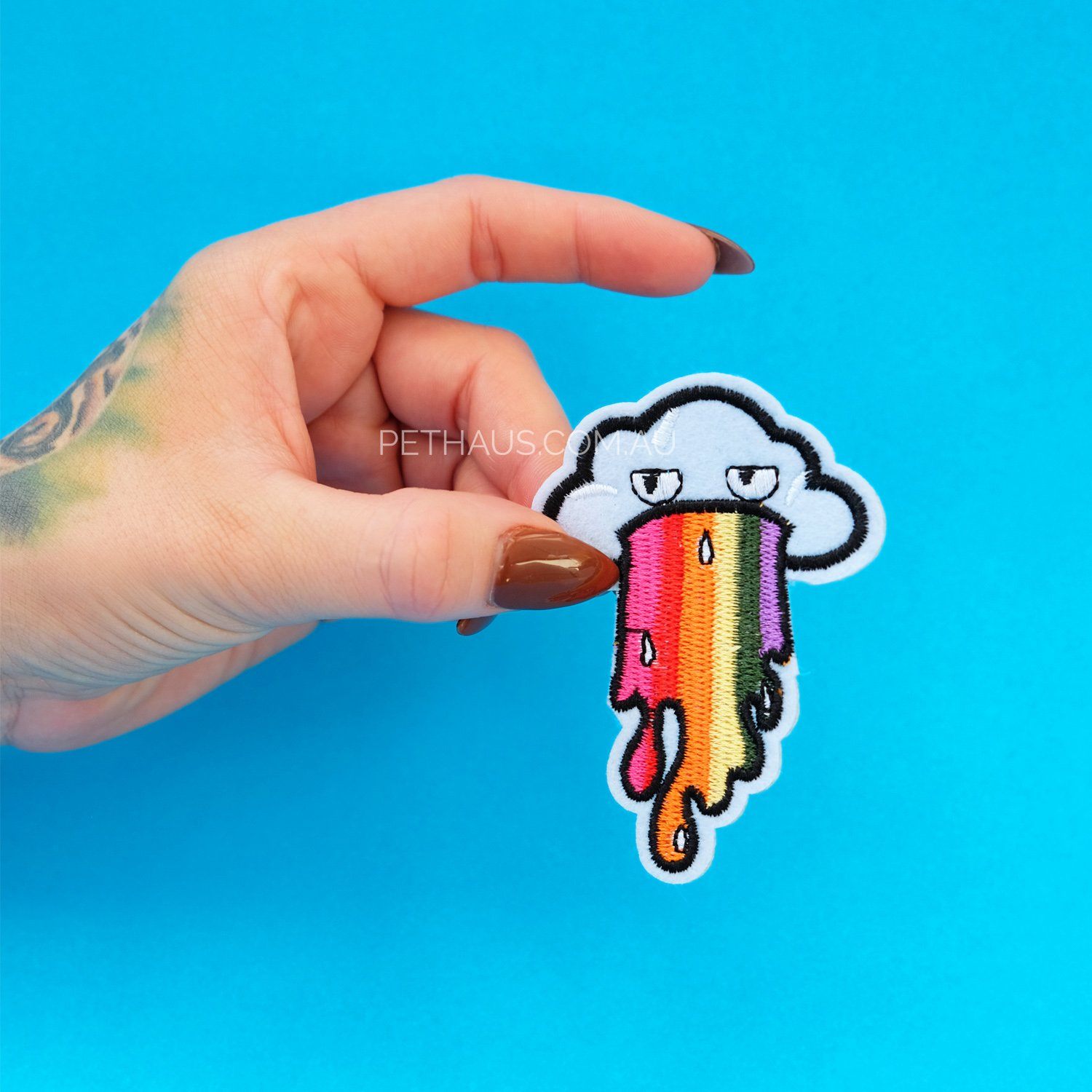 Puking rainbows embroidered patch, cute embroidered patch, rainbow embroidered patch