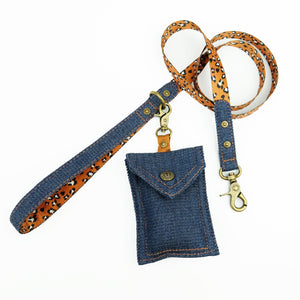 denim dog leash, denim dog lead, leopard print dog leash, designer dog leash, Australian dog leash, Pethaus, nylon webbing dog leash, cool dog leash,denim dog poop bag holder