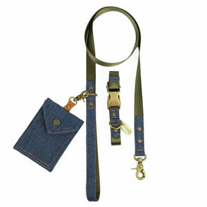 denim dog leash, denim dog lead, olive dog leash, olive dog lead, nylon webbing dog leash, Australian dog leash, pethaus, designer dog leash, denim poop bag holder