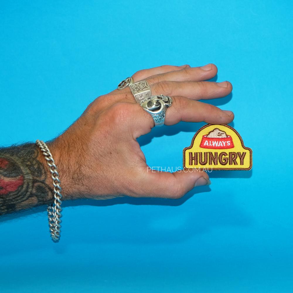 Always hungry funny dog patch by scouts honour, merit patches for dogs