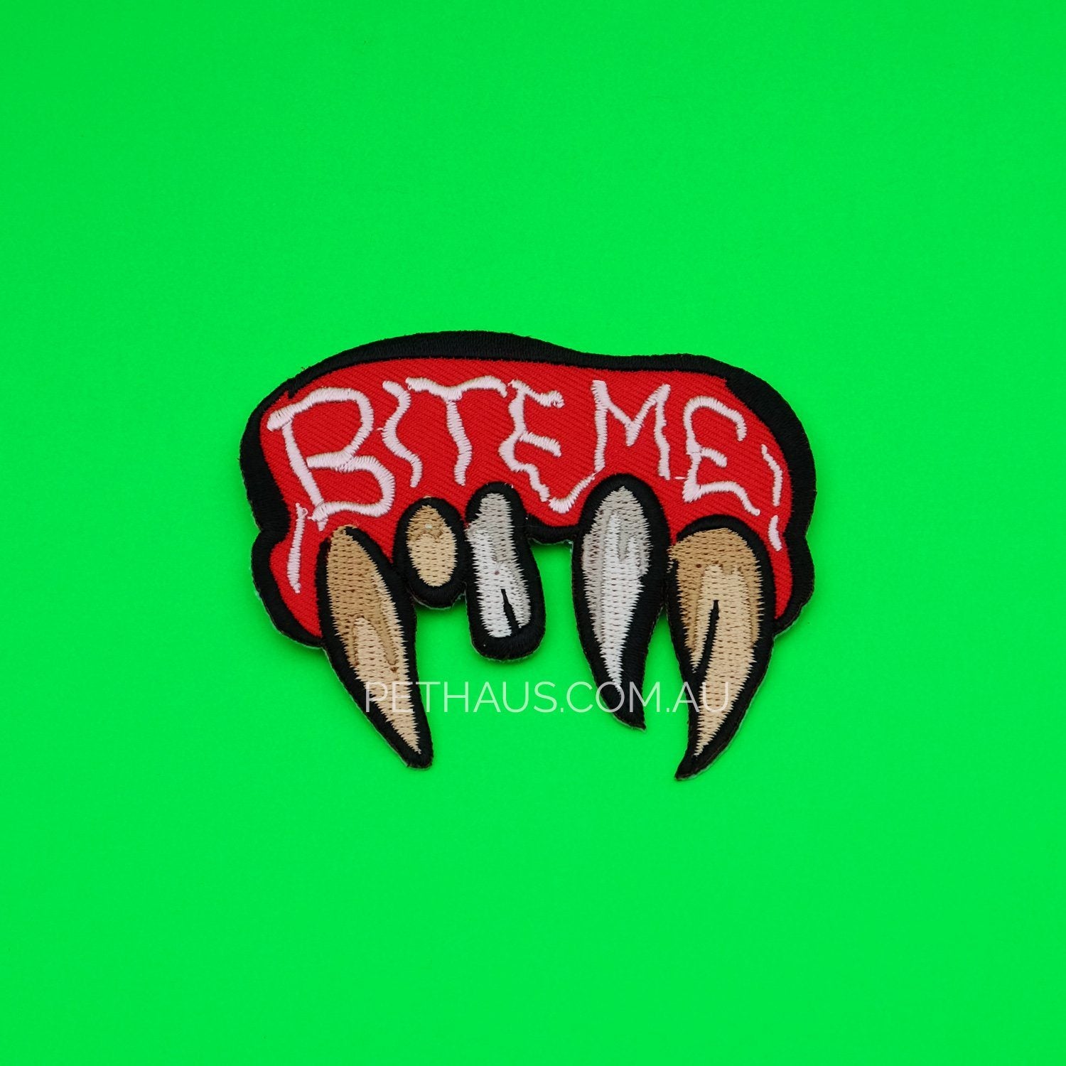 Bite me patch, fangs patch, patch for dog vest, teeth patch, BORTS PINS,