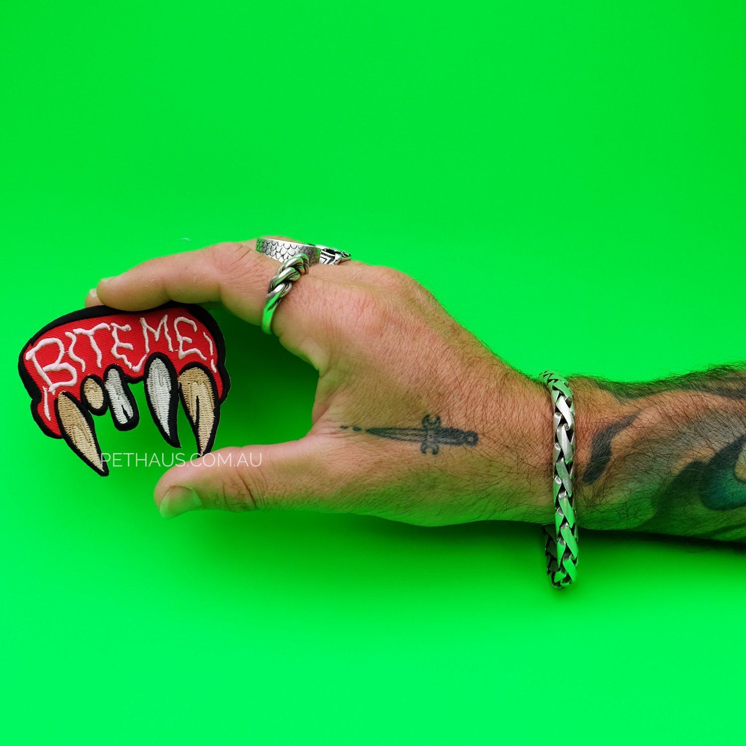 Bite me patch, fangs patch, patch for dog vest, teeth patch, BORTS PINS,