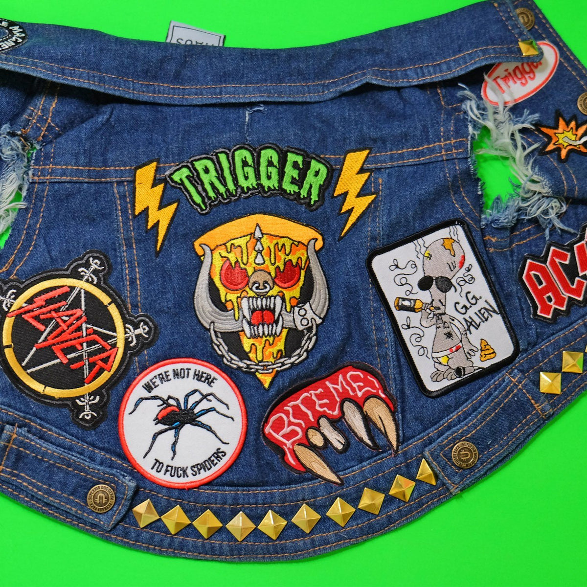 Denim dog vest, denim dog jacket, custom patches, dog denim