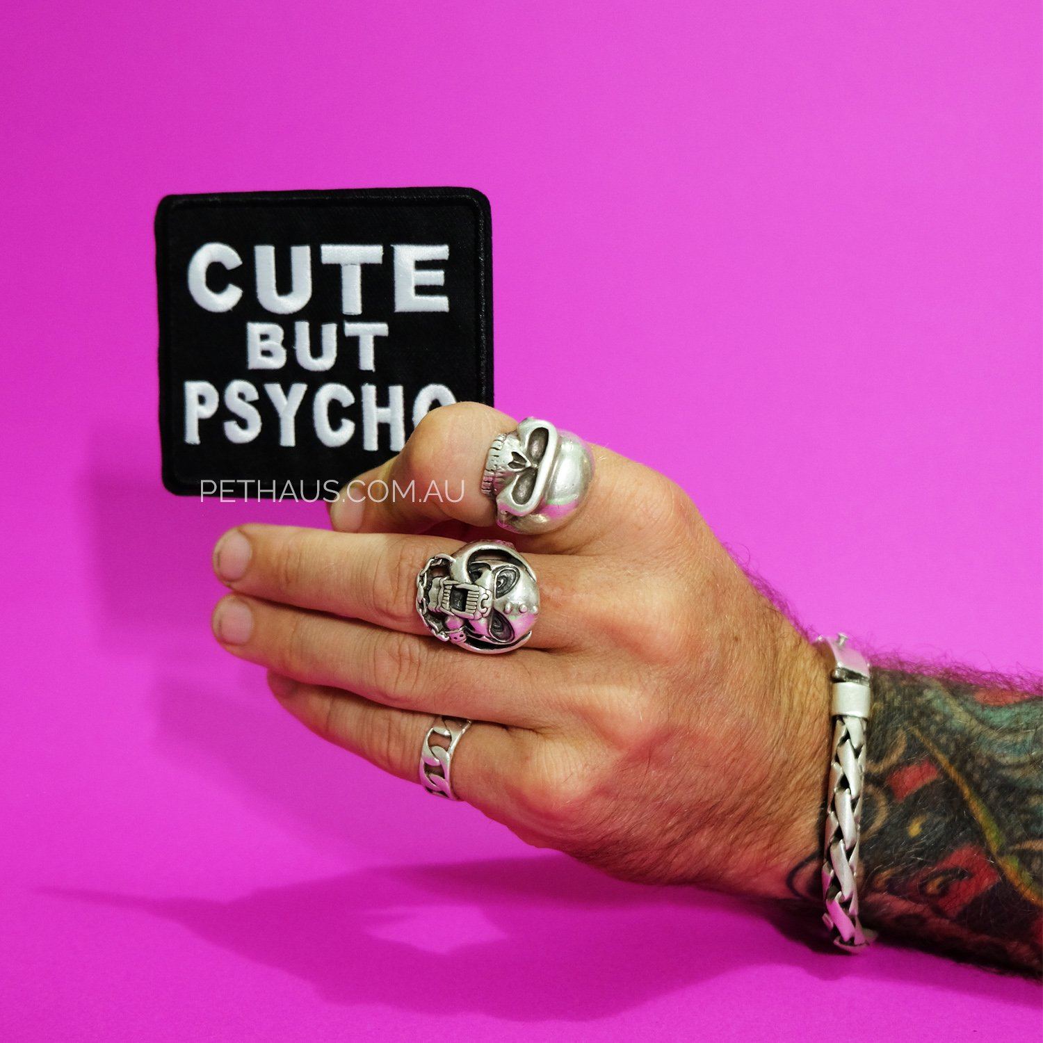 cute but psycho patch, funny patch, dog patch