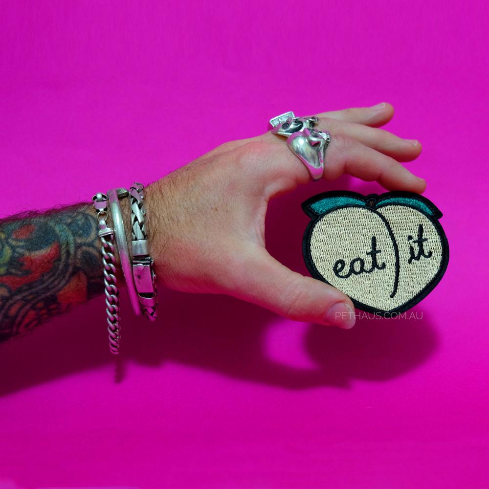 eat it patch, peach patch, peachy patch, food patch,