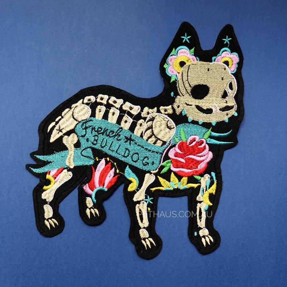 french bulldog patch, dog patch, dia de muertos patch, pethaus, cool dog patch